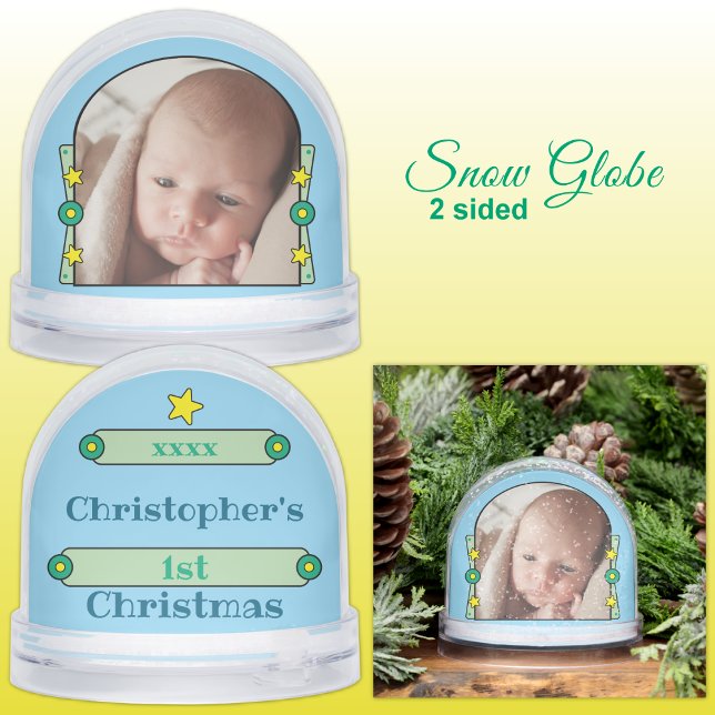 1st Christmas stars name year yellow blue green Snowglobe (Creator Uploaded)
