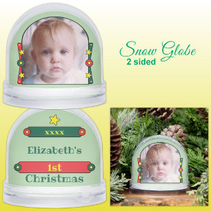 1st Christmas stars name year yellow red green Snowglobe