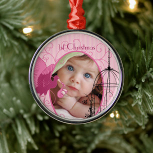 1st Christmas Stork Birdcage Photo Christmas  Metal Tree Decoration