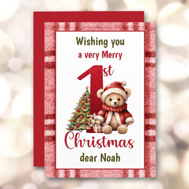 1st Christmas Teddy Bear Christmas Tree Plaid Holiday Card (1st Christmas Teddy Bear Christmas Tree Plaid Holiday Card)