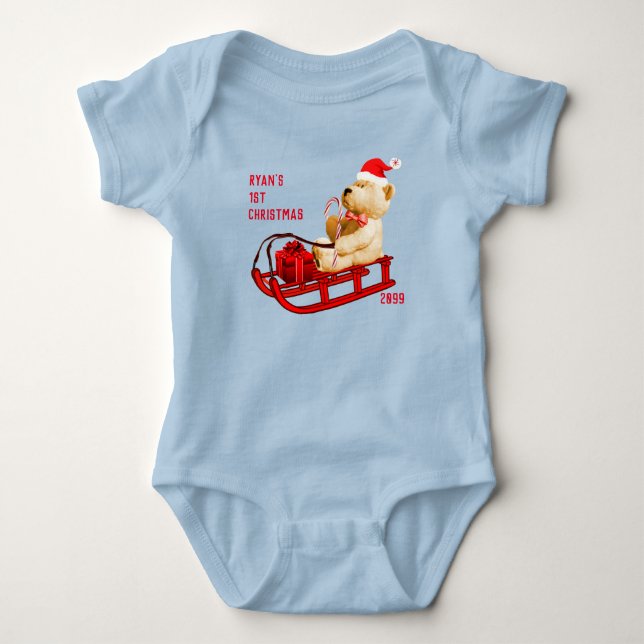 1st Christmas Teddy Bear Jersey Bodysuit (Front)