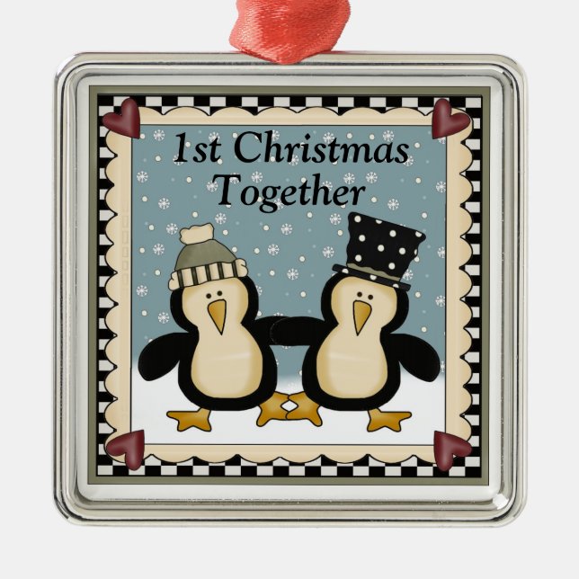 1st Christmas Together Penguin Gift Metal Tree Decoration (Front)