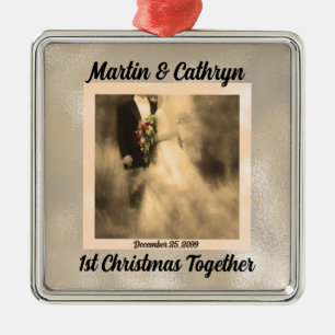 1st Christmas Together Sepia Bride and Groom Metal Tree Decoration
