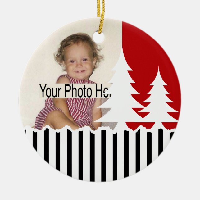 1st Christmas/ Trees and Stripes Photo Ceramic Tree Decoration (Front)