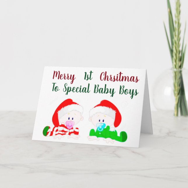 ***1st CHRISTMAS **TWIN BABY BOYS*** Holiday Card (Front)