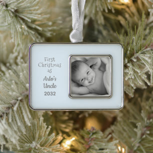 1st Christmas Uncle Nephew Personalised Name Photo Silver Plated Framed Ornament