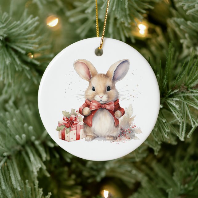 1st Christmas Whimsical Cute Bunny Customised Ceramic Tree Decoration (Tree)