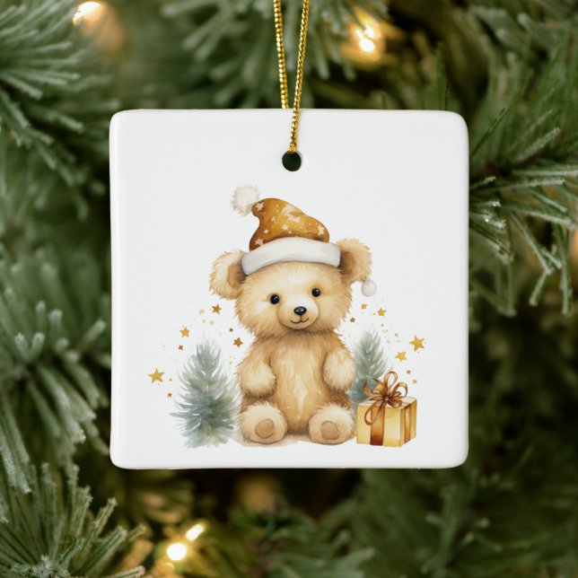 1st Christmas Whimsical Cute Teddy Bear Customised Ceramic Ornament (Tree)