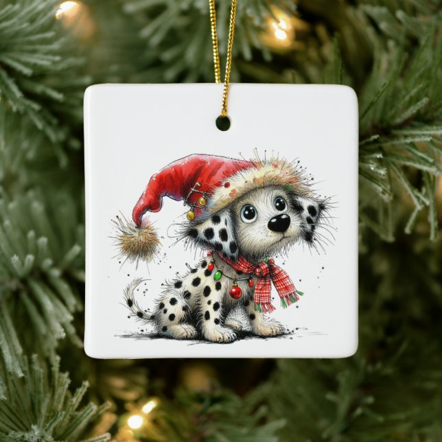 1st Christmas Whimsical Dalmatian Puppy Customised Ceramic Ornament (Tree)