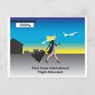 1st Class International Flight Attendant Postcard