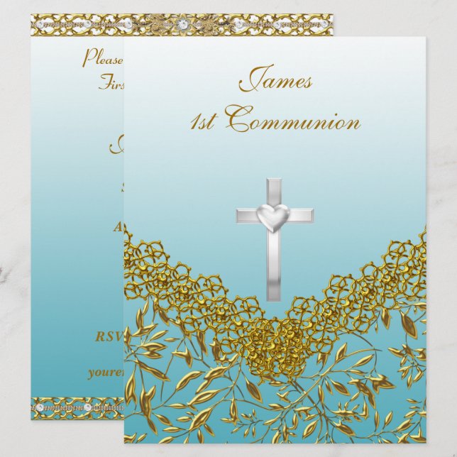1st Communion Party Invitation blue (Front/Back)