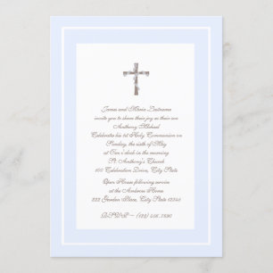 1st Communion Soft blue and Brown Invitation