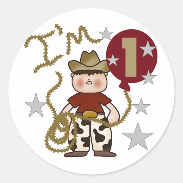 1st Cowboy Birthday Tshirts and Gifts Classic Round Sticker (Front)