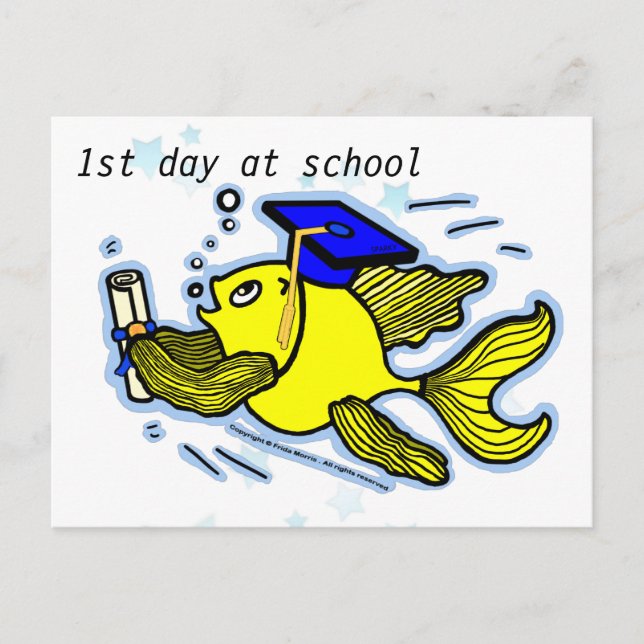 1st Day at School funny cute cartoon greeting card (Front)