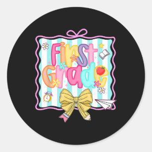 1st Day Of 1st Grade Preppy Ck To School First Gra Classic Round Sticker