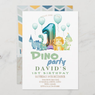 1st Dino Birthday Party Invitation