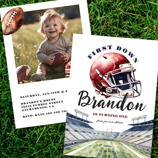 1st Down One Year Old Football Birthday Invitation (Creator Uploaded)