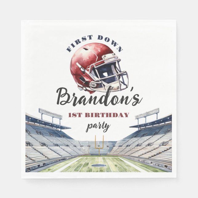 1st Down One Year Old Football Birthday Napkin (Front)
