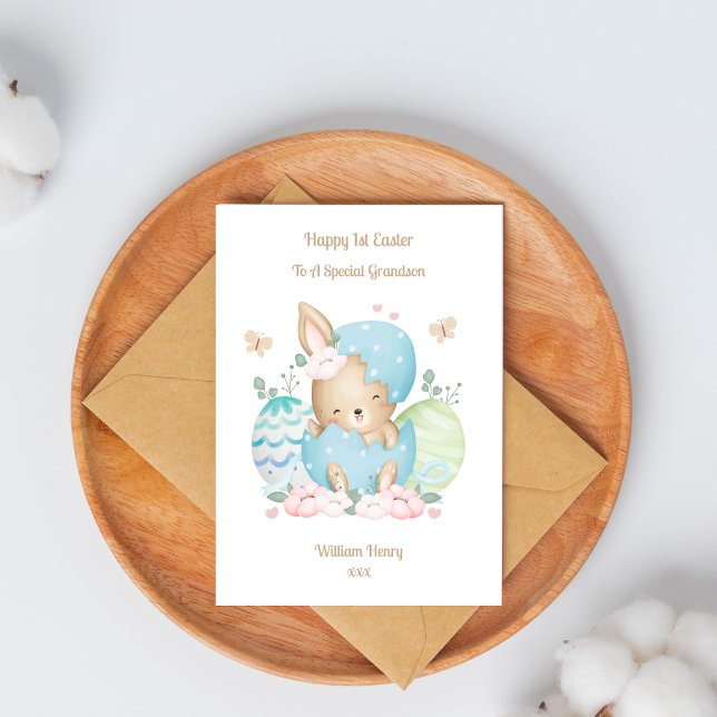 1st Easter Baby Boy Rabbit Grandson Card (Creator Uploaded)
