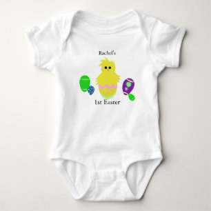 1st Easter Yellow Chick Green Baby Bodysuit