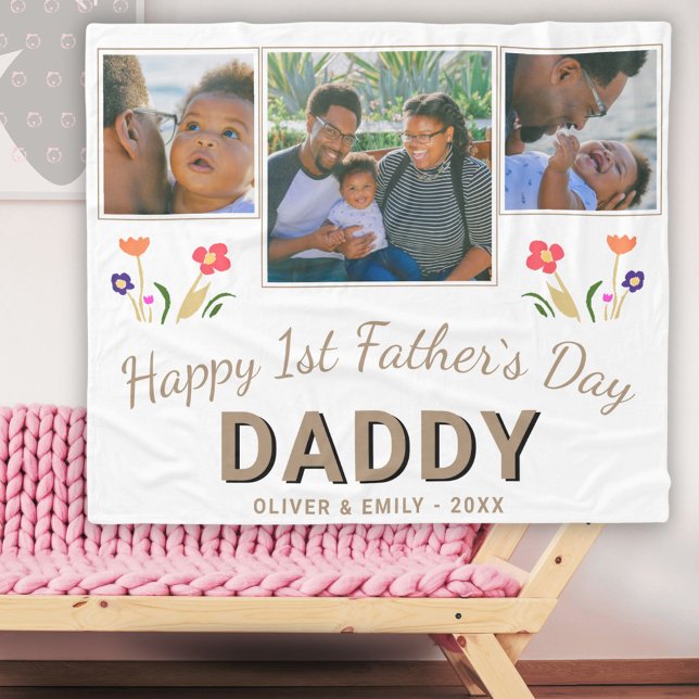 1st Father`s Day Daddy Keepsake 3 Photo Fleece Blanket (Creator Uploaded)