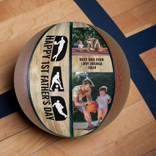 1st Fathers Day Dad 2 Photo Best Dad Ever Basketball