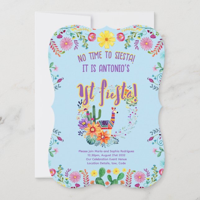 1st Fiesta Birthday For a BOY Folkart Floral 5x7 Invitation (Front)