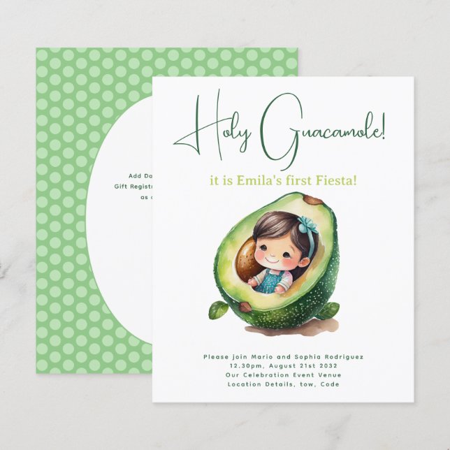1st Fiesta Birthday For a Girl Avocado BUDGET (Front/Back)