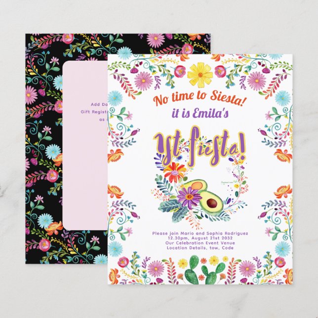 1st Fiesta Birthday For a Girl Folkart BUDGET (Front/Back)