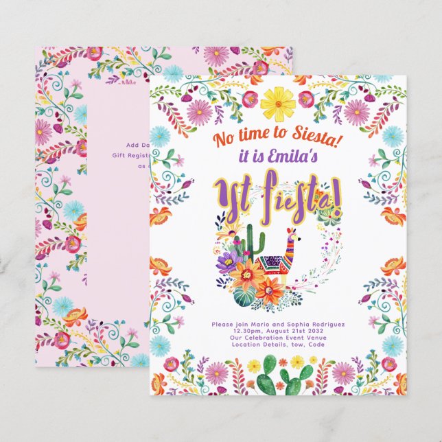 1st Fiesta Birthday For a Girl Folkart BUDGET (Front/Back)