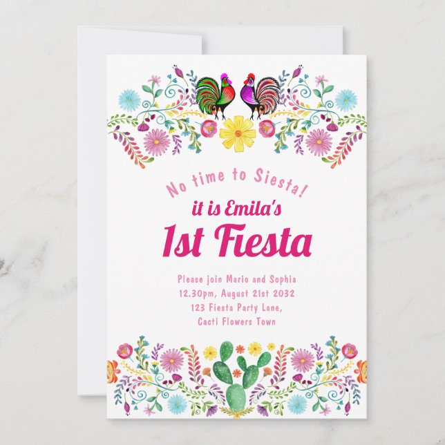 1st Fiesta Birthday For a Girl Folkart Sinorita Invitation (Front)