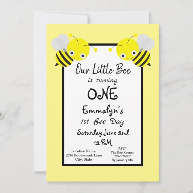 1st First Bee Day Birthday Invitation (Front)