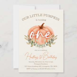 1st First Birthday Little Pumpkin Fall / Autumn Invitation