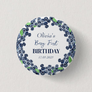 1st First Birthday Party Blueberry Baby Girl 3 Cm Round Badge