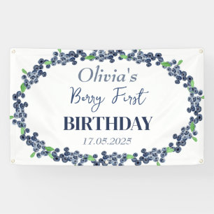 1st First Birthday Party Blueberry Baby Girl Banner