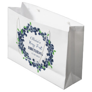 1st First Birthday Party Blueberry Baby Girl Large Gift Bag