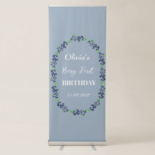 1st First Birthday Party Blueberry Baby Girl Retractable Banner