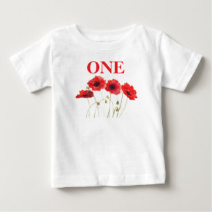 1st First Birthday Party Poppies Baby Girl T-Shirt