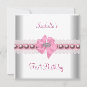 1st First Birthday Party Pretty Pink Bow Invitation