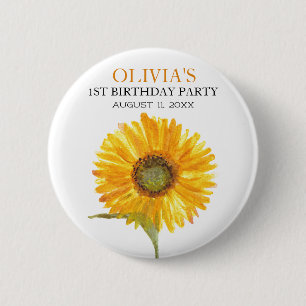 1st First Birthday Party Sunflower Baby Girl 6 Cm Round Badge