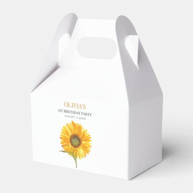 1st First Birthday Party Sunflower Baby Girl Favour Box (Front Side)