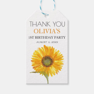 1st First Birthday Party Sunflower Baby Girl Gift Tags