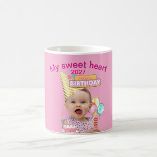 1st First Birthday Pink Personalised Photo Design Coffee Mug