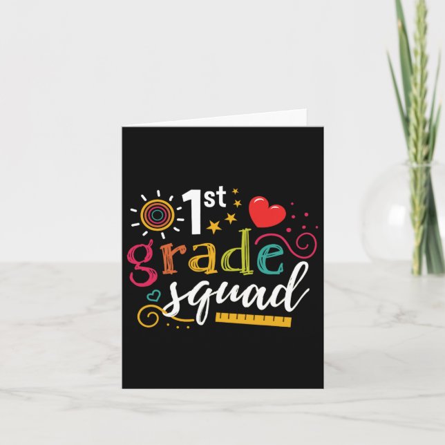 1st First Grade Squad Student Teacher Gift Back To Card (Front)