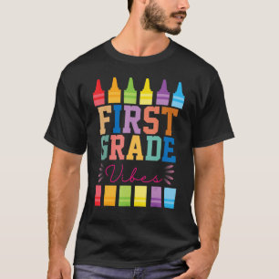 1st First Grade Vibes Teacher Student Crayon Back  T-Shirt