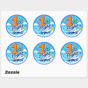 1st flight colourful aeroplane souvenir classic round sticker