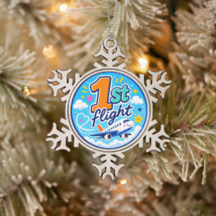 1st flight colourful aeroplane souvenir snowflake pewter christmas ornament