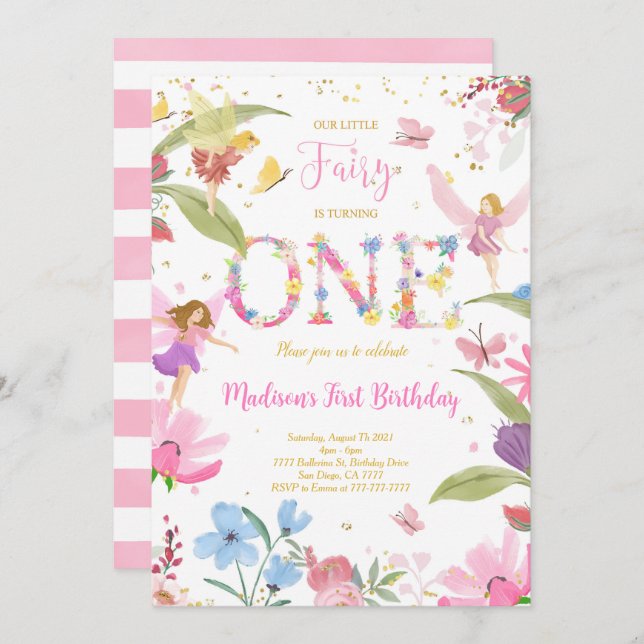 1st Golden Fairy Birthday  Invitation (Front/Back)