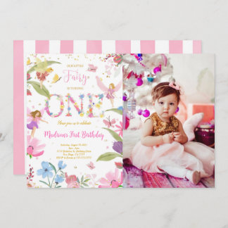 1st Golden Fairy Birthday Photo Invitation