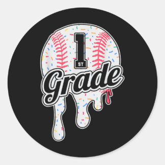 1ST Grade Back To School Baseball Drip Ice Cream B Classic Round Sticker